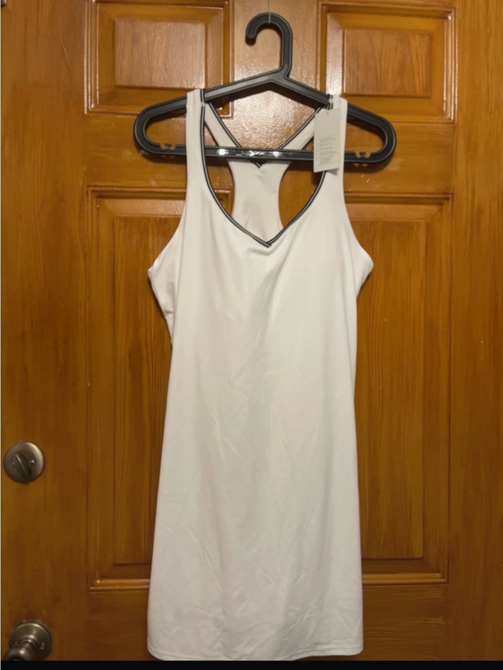 all in motion White Racerback Slip Dress with Black Trim with bult in shorts